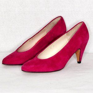 Evan Picone Magenta Pink Suede Barbiecore Women's Pumps Shoes 2.75" Cone Heel